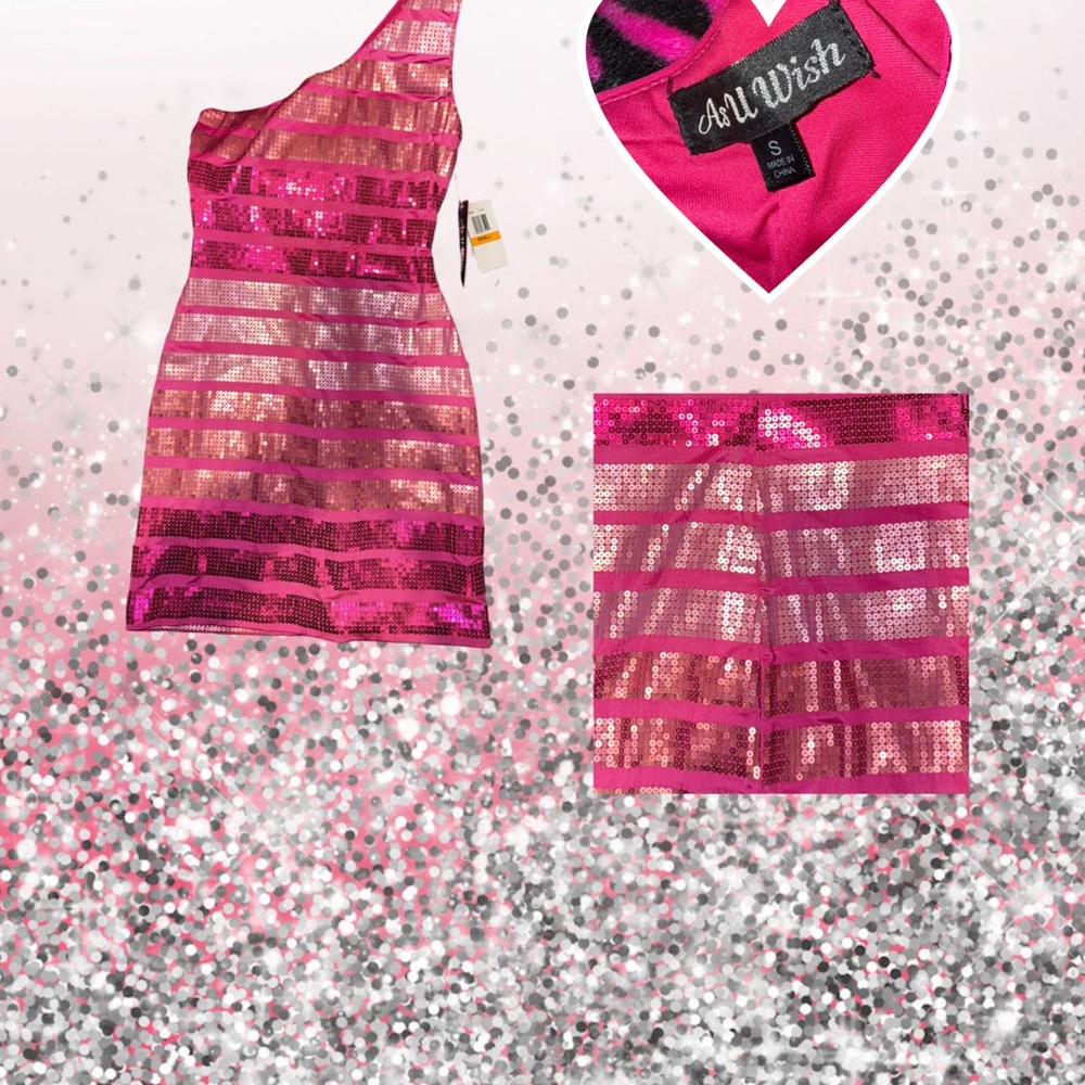 Pink Sequin One-Shoulder Dress
